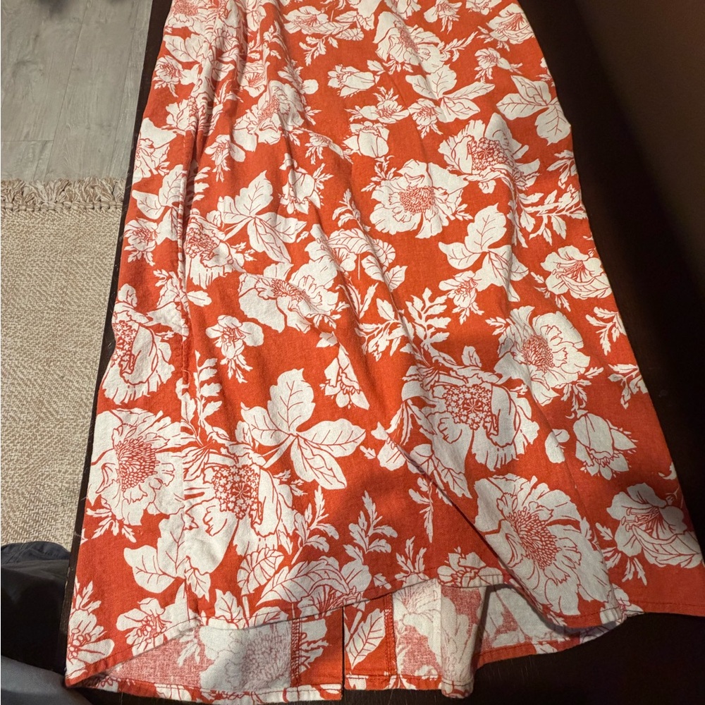 Old Navy Orange Maxi Skirt with White Floral Print